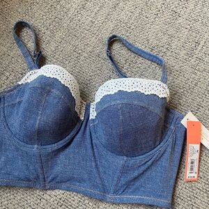 Denim and White Lace Women's Bralette